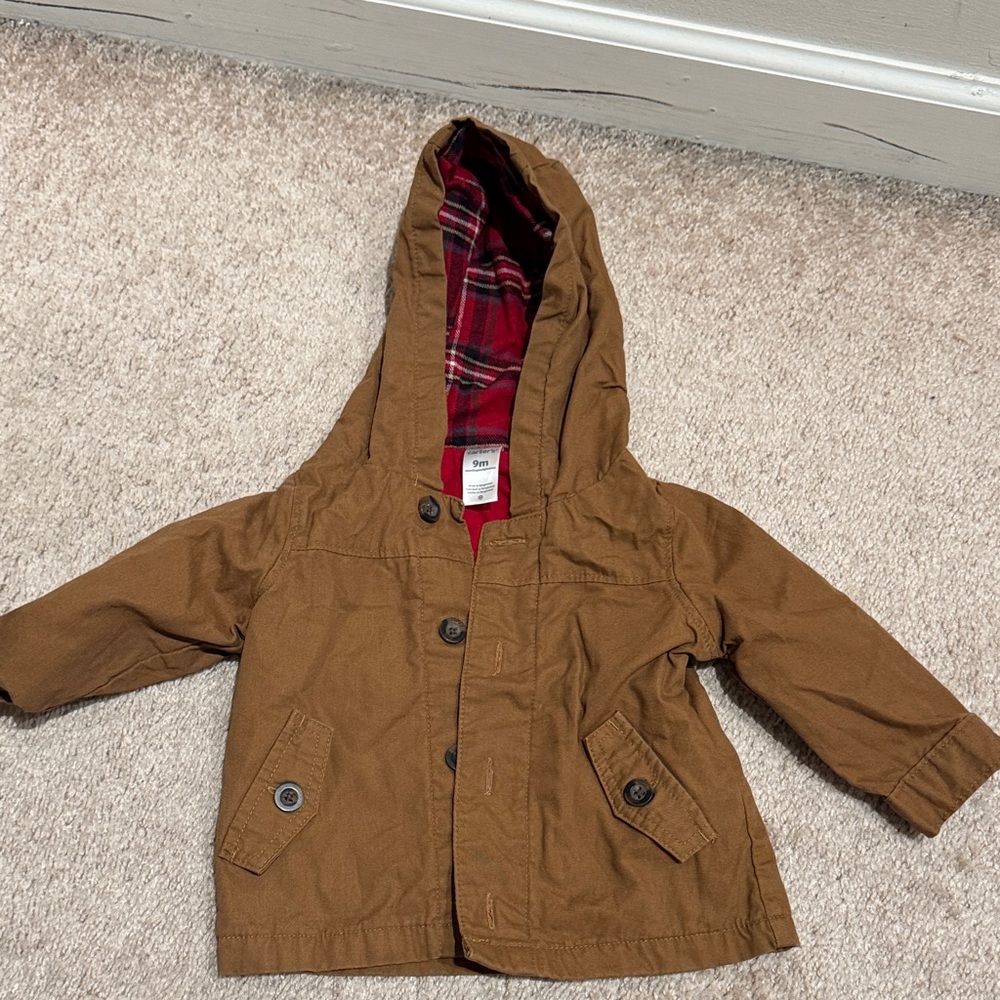 Carter's Baby Hooded Chore Jacket 9M Plaid Lined Coat Classic Utility Retro Fall